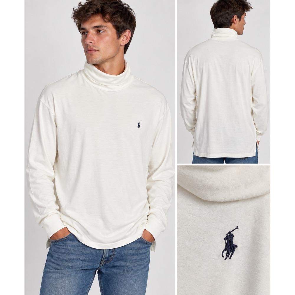 Polo Ralph Lauren Men's XL White Cotton Turtleneck Long Sleeve Pony Logo Shirt